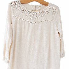 Kremowa bluzka  vintage z rękawem 3/4 ażur Esprit L