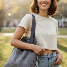 Duża torba shopper Raspberi – unikatowa torba handmade z kieszeniami