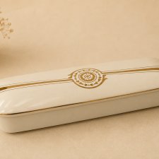 Ceramiczne puzderko vintage w stylu Art Deco – kremowo-złote ciężkie