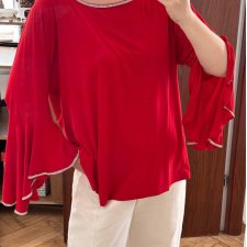 Czerwona Bluzka z Dzwonkami i Cyrkoniami Plus Size 4XL / 48 / 20