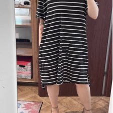 Sky Czarna Sukienka w Paski Plus Size midi dluga 4XL / 48 / 20