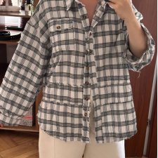 Koszula w kratę oversize | biała szara | postrzępione wykończenie 4XL / 48 / 20