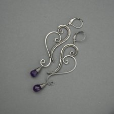 Długie kolczyki z ametystami, stal chirurgiczna, wire wrapping, ametyst