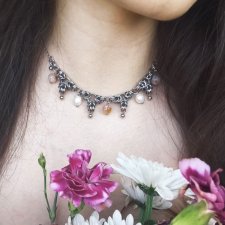 Baśniowy choker chainmaille z perłami i cytrynem, fairycore, elficki, romantyczny
