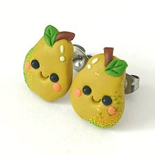 Małe kolczyki zielone gruszki kawaii