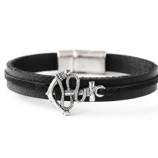 ANCHOR & LEATHER BLACK bransoletka męska z kotwicą