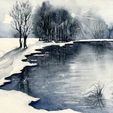 Spacer nad jeziorem. Original Akwarela A4