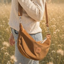 Torebka crossbody z tkaniny 'wool look' Orzech Laskowy