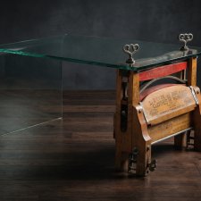 "Wringer Coffee Table" stolik loft z wyżymaczki + gięte szkło | upcycling | industrial | handmade