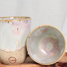 Kubeczek bez ucha gniotek różowy, ceramika, handmade, kamionka