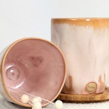 Kubeczek bez ucha gniotek różowy, ceramika, handmade, kamionka