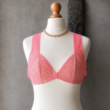 Free People Intimately – koronkowy bralette XS neonowy róż