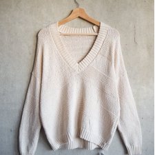 Beżowy bawełniany sweter z dekoltem w serek V duńskiej marki premium InWear 100% bawełna M/L
