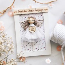 Pamiątka Chrztu Świętego - mini | Anioł Stróż w ramce na chrzest