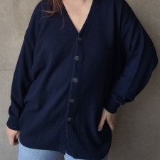 Granatowy kardigan wełniany 75% wełna 20% jedwab 5% kaszmir Vintage United Colors of Benetton L