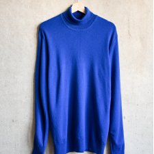 Kobaltowy niebieski sweter z golfem golf wełniany 100% wełna merino L