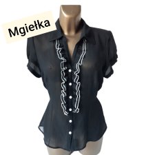 Elegancja Czarna Bluzka 42 XL Mgiełka