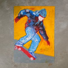 Deskorolkarz obraz pastela olejna A4