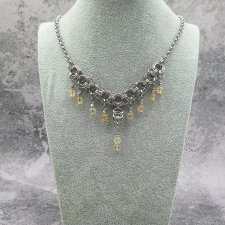 Naszyjnik chainmaille - kwarc żółty, złoty, cytrynowy