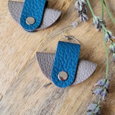 Kolczyki skórzane Boho szaro- niebieskie