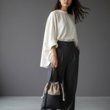 Torebka worek handmade z weluru i pikowanej ekoskóry – unikat No Waste | Raspberi