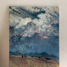 Duży Obraz Olejny na Płótnie 80x100 | Pejzaż "Pod wielkimi chmurami"
