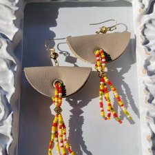 Kolczyki skórzane Boho beżowe etno