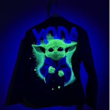 Kurtka Jeansowa - katana - YODA - Star Wars - Gwiezdne Wojny - ręcznie malowana - damska S/M