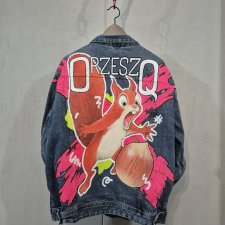 Kurtka Jeansowa Neon - katana - Wiewiórka - ręcznie malowana - XXL - oversize unisex