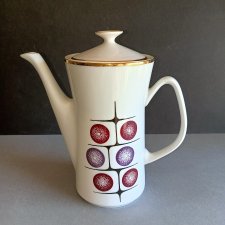Dzbanek w czerwono-fioletowe koła_porcelana Włocławek - stan idealny