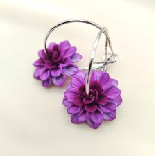 Miniaturowe kolczyki dalie na kołach, kwiaty z gliny polimerowej, handmade