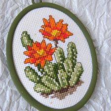 Vintage obrazek haftowany kaktus Retro dekoracja botaniczna dla kolekcjonera