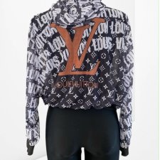 Louis Vuitton Bluza / Bomberka z siateczki z kapturem czarna białe zmultiplikowane loga  - unisex