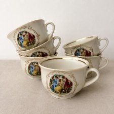 Filiżanka scenka rodzajowa Borislav Ukraina 1974 filiżanki x 6 zestaw porcelana perłowa Vintage