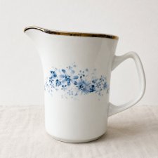 Duży mlecznik Vintage Włocławek niebieskie kwiaty złocenia lata 70