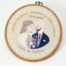 Haft ślubny w tamborku 20 cm, indywidualna pamiątka ślubna, podziękowania ślubne 47