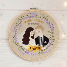 Haft ślubny w tamborku 23 cm, indywidualna pamiątka ślubna 48
