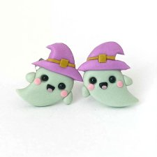 Kawaii kolczyki duszki w kapeluszach czarownica