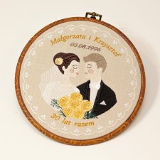 Haft ślubny w tamborku 20 cm, indywidualna pamiątka ślubna, rocznicowa 49