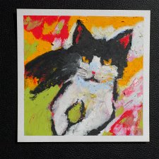 Kot Bonifacy obraz pastela olejna 15x15 cm
