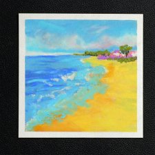 Słoneczne wybrzeże obraz pastela olejna 15x15 cm