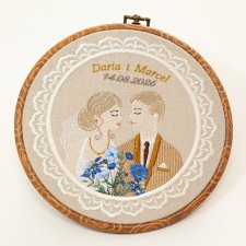 Haft ślubny w tamborku 20 cm, indywidualna pamiątka ślubna, rocznicowa 51
