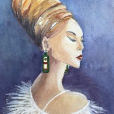 Muza wina. 30*21cm, Original Akwarela