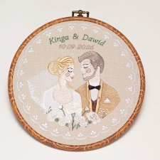 Haft ślubny w tamborku 20 cm, indywidualna pamiątka ślubna, rocznicowa 52