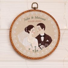 Haft ślubny w tamborku 20 cm, indywidualna pamiątka ślubna, rocznicowa 53