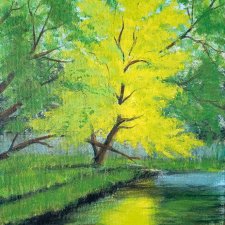 PEJZAŻ RĘCZNIE MALOWANY AKRYLOWY "SŁONECZNY REFLEKS" (darmowa dostawa)
