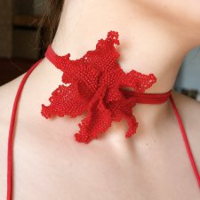 Czerwona orchidea naszyjnik choker z koralików