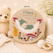 Haftowana personalizowana metryczka, pamiątka narodzin w oprawie 20 cm, 1