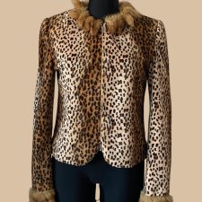 BONADEA kurtka blazer damska panterka z naturalnym futrem lis / królik – rozmiar 38