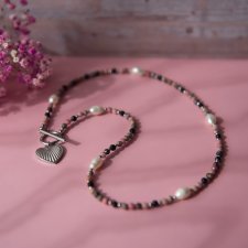AMOUR ✧ naszyjnik z kamieni ✧ rodonit, turmalin czarny i perła